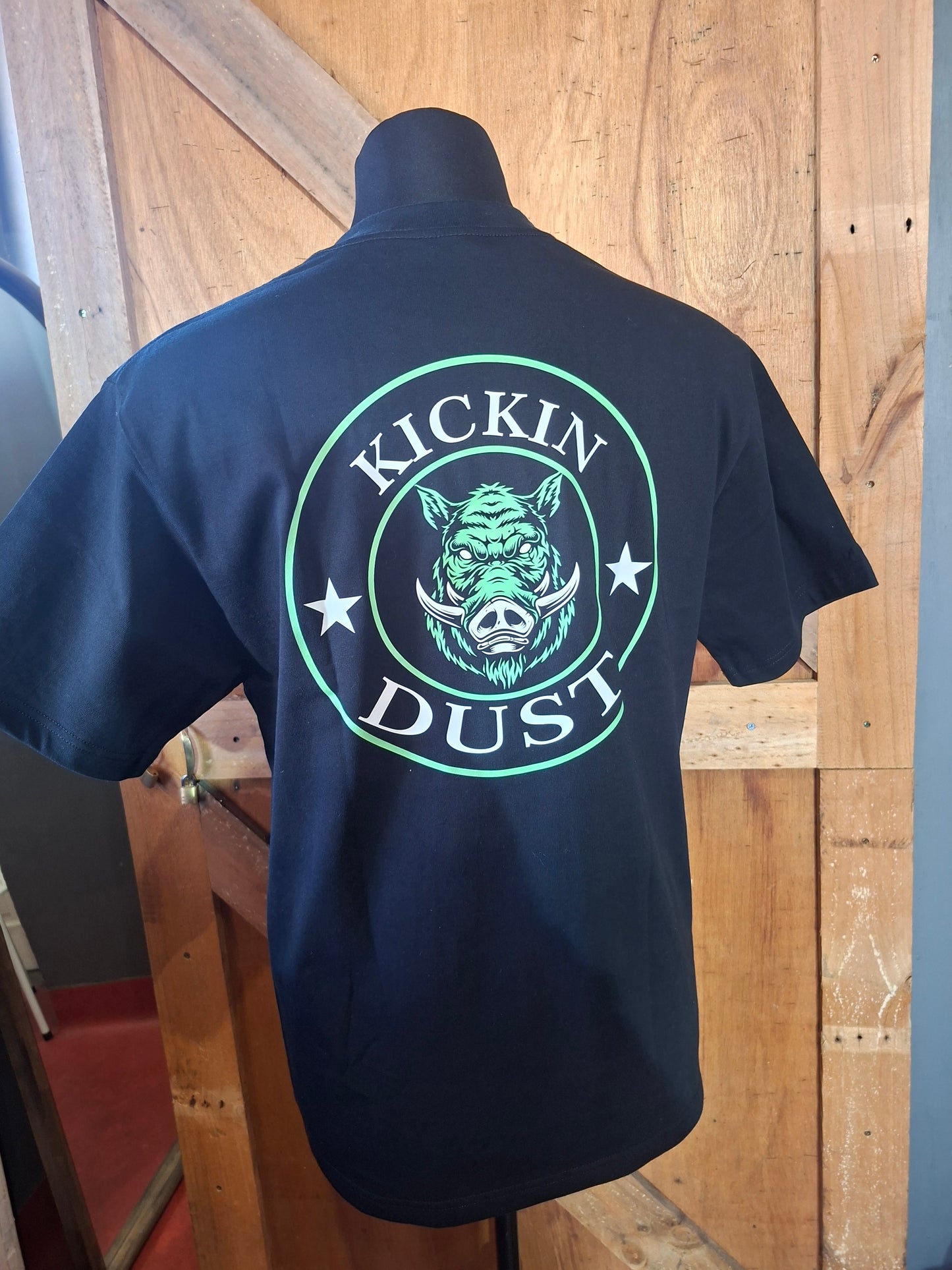 Kick N Dust T-shirt ( Black with green logo )