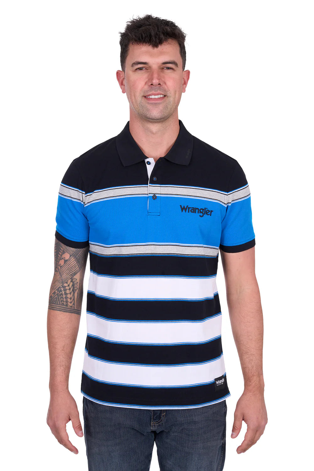Wrangler Men’s Lawrie Short Sleeve Polo - Black/Royal