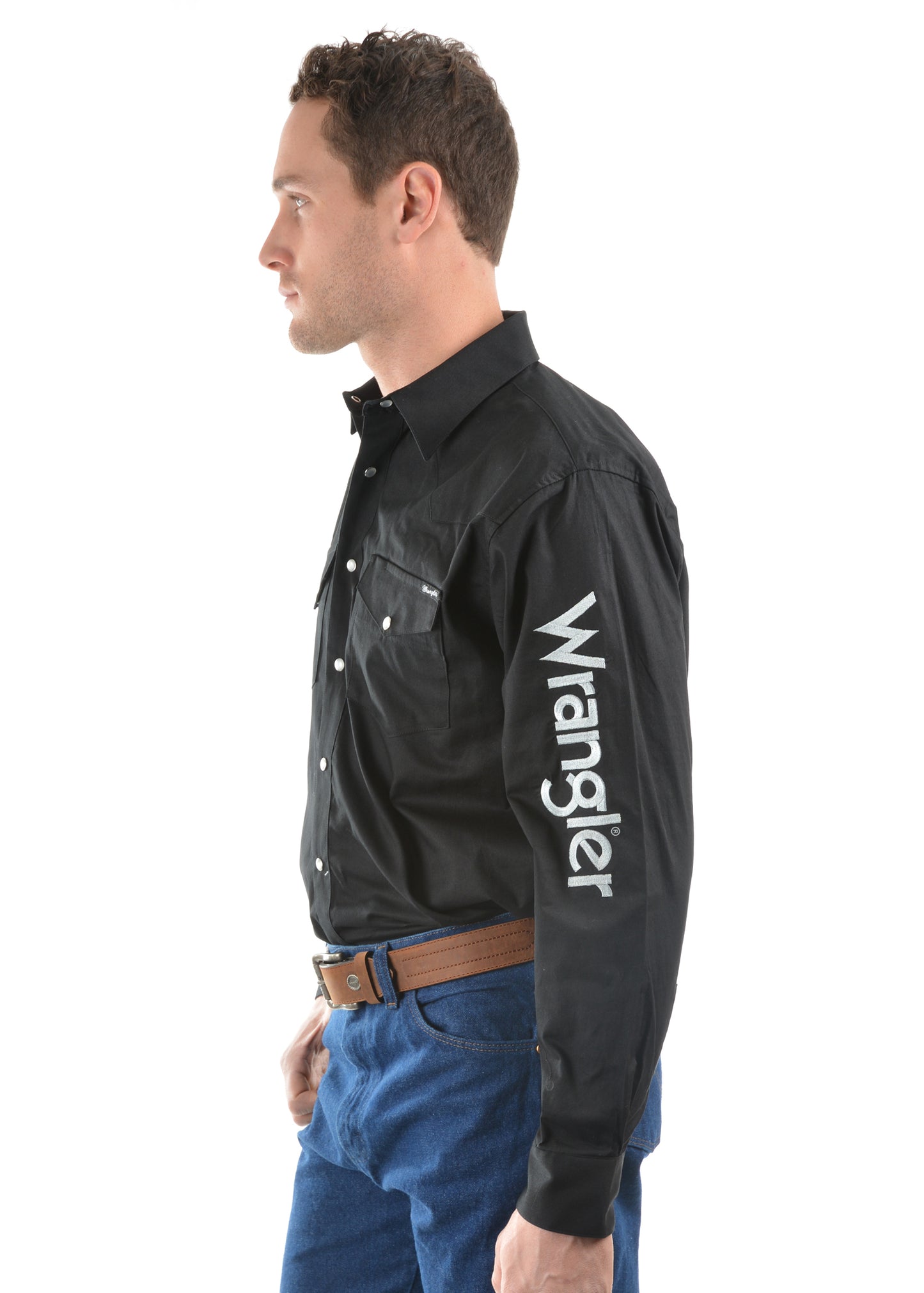 Wrangler Men's Logo Rodeo LS Drill Shirt