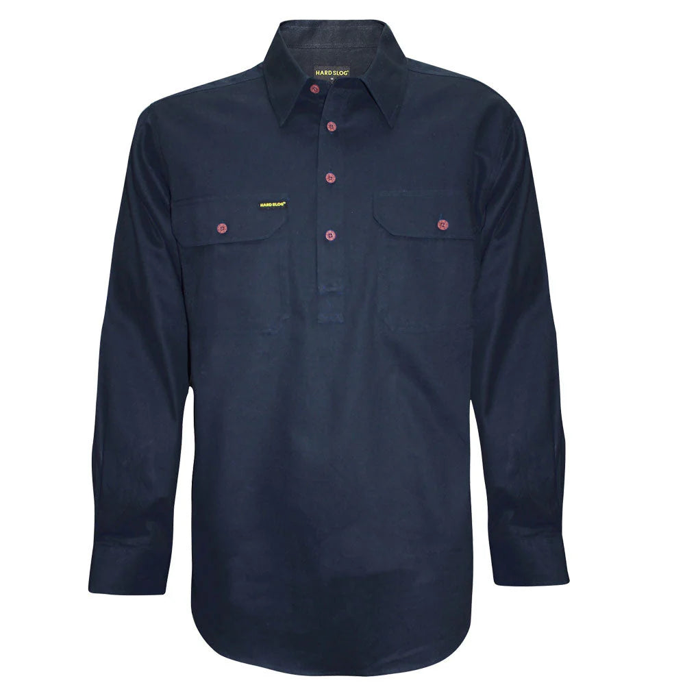 Hard Slog Men's Half Placket Light Cotton Long Sleeve Shirt