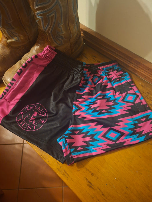 kids footy shorts pink aztec