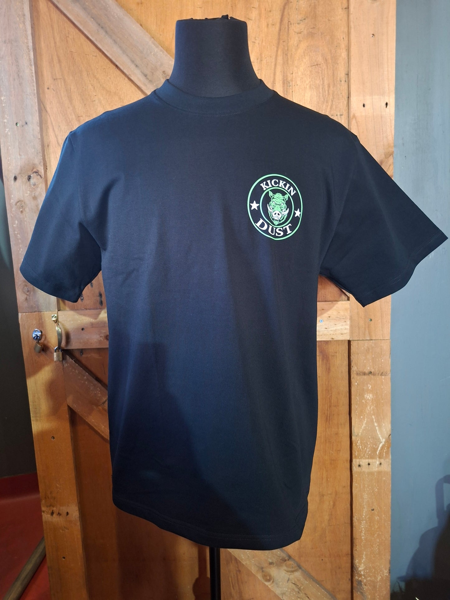 Kick N Dust T-shirt ( Black with green logo )