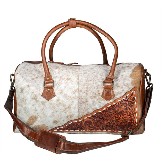Large View Brown/White Cowhide Hair-On Duffle Bag