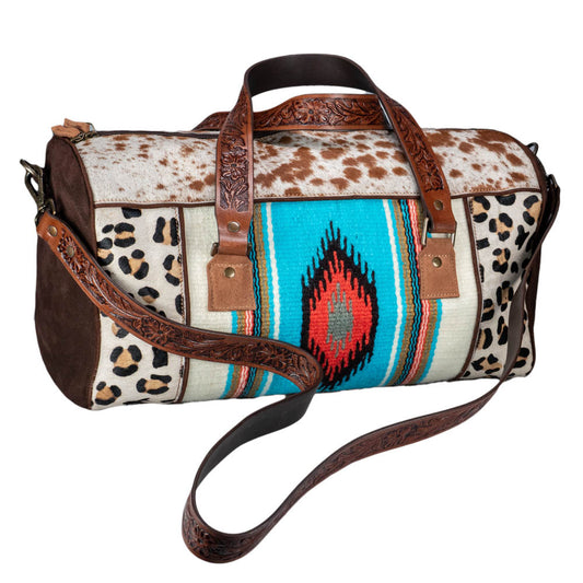 Brown/White Cowhide Hair- Aztec Pattern - Duffle Bag