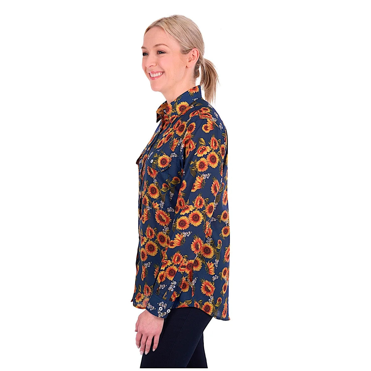 Hard Slog Women's Tabby Full Placket Long Sleeve Shirt - Navy