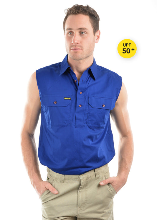 hard slog Men's Half Placket Light Cotton Sleeveless Shirt