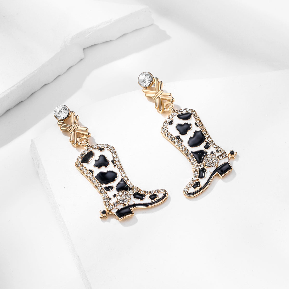 Earrings Cow print/ Gold/ Diamante