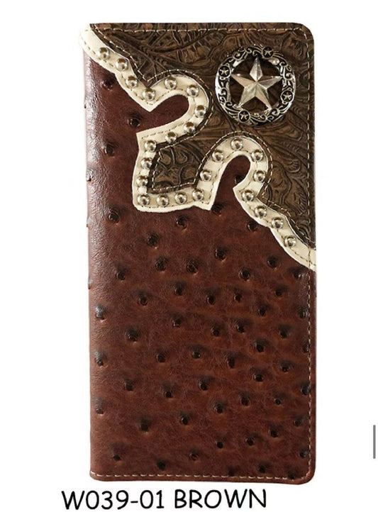 Wallet - Montana West - Faux Leather - Brown Embossed/Ostrich Pattern Body