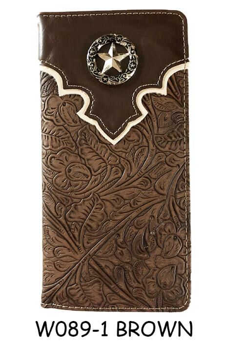Wallet - Montana West - Faux Leather - Western Star - Brown Embossed/Distressed Black Top