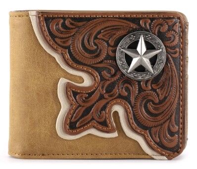 Wallet - Bi-Fold - Montana West - Faux Leather - Brown Embossed/Ostrich Pattern Body
