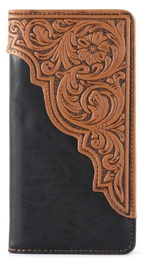 Wallet - Montana West - Faux Leather - Brown Embossed/Black Suede Body