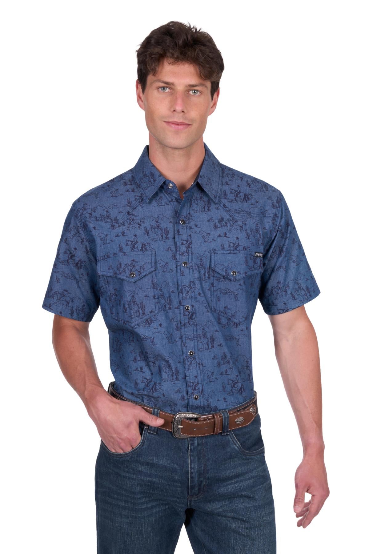 MEN’S TRAVIS PRINT WESTERN SHORT SLEEVE SHIRT