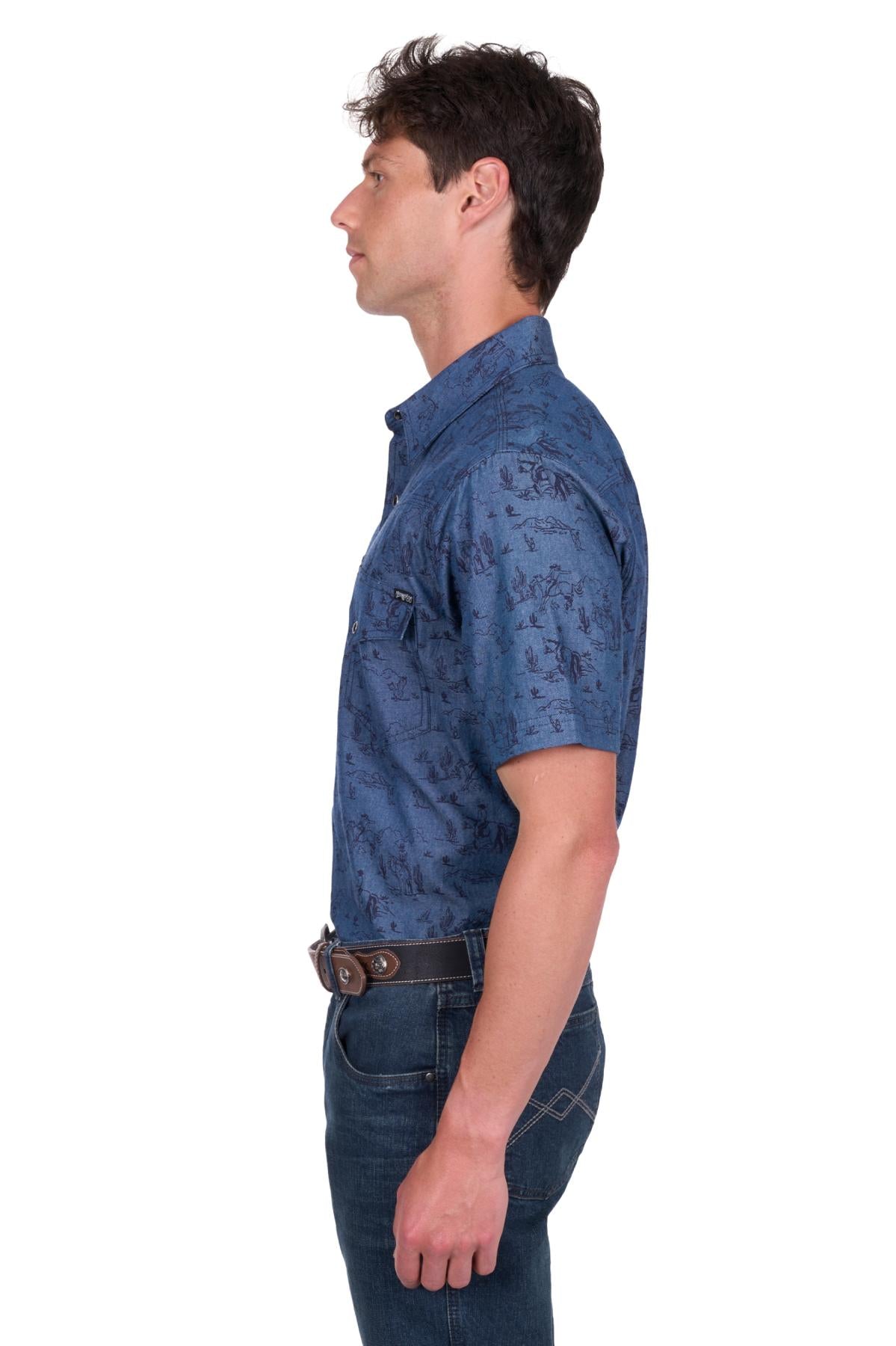 MEN’S TRAVIS PRINT WESTERN SHORT SLEEVE SHIRT