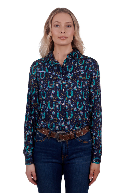 Wrangler Women's Patria Print Western Long Sleeve Shirt