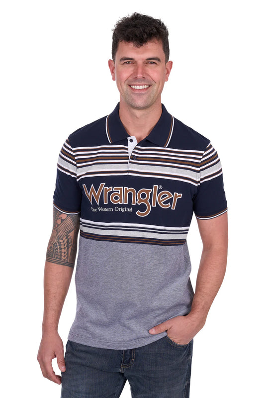Wrangler Men's Victor Short Sleeve Polo - Navy/Tan