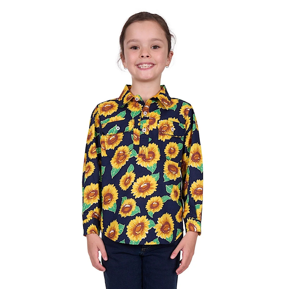 Hard Slog Kid’s Ally Half Placket Long Sleeve Shirt - Yellow/Green