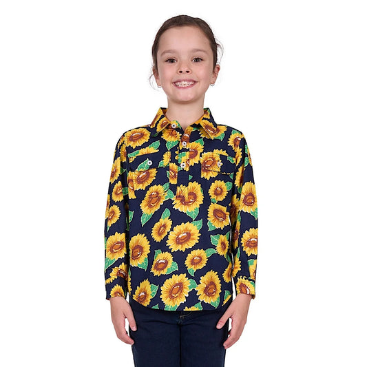 Hard Slog Kid’s Ally Half Placket Long Sleeve Shirt - Yellow/Green