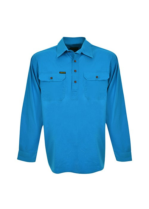 Hard Slog Men's Half Placket Light Cotton Long Sleeve Shirt