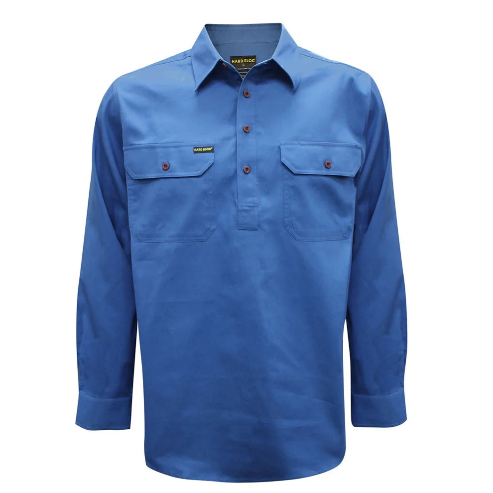 Hard Slog Men's Half Placket Light Cotton Long Sleeve Shirt