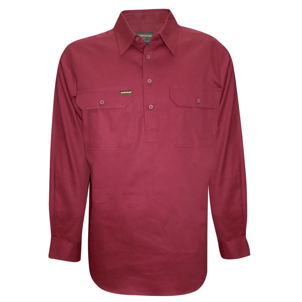 Hard Slog Men's Half Placket Light Cotton Long Sleeve Shirt