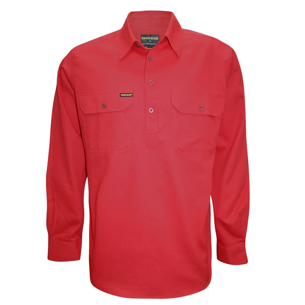 Hard Slog Men's Half Placket Light Cotton Long Sleeve Shirt