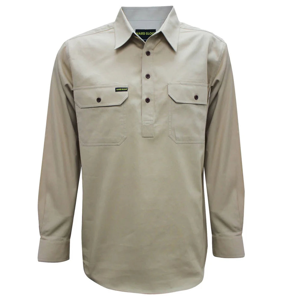 Hard Slog Men's Half Placket Light Cotton Long Sleeve Shirt