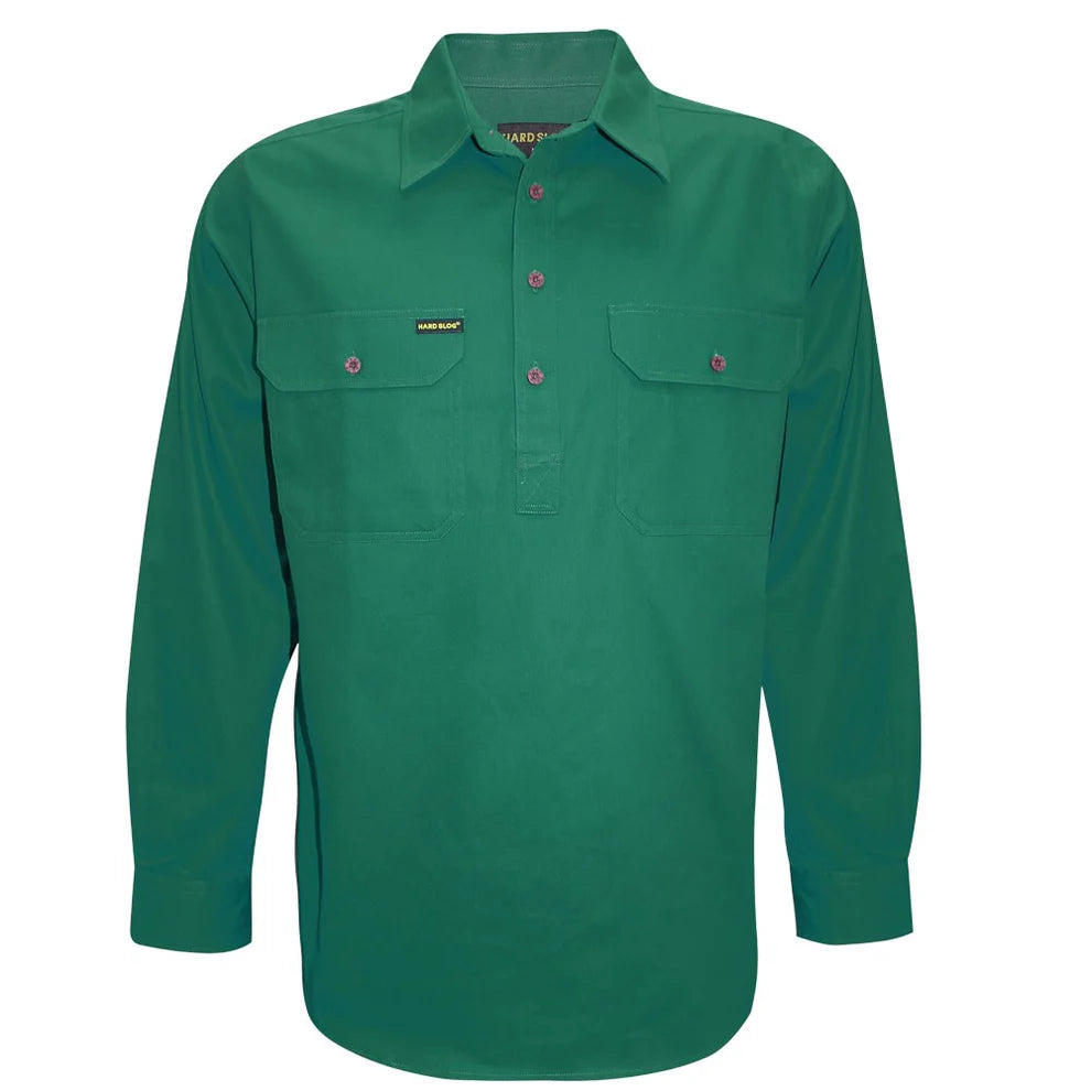 Hard Slog Men's Half Placket Light Cotton Long Sleeve Shirt