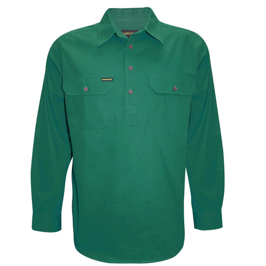 Hard Slog Men's Half Placket Light Cotton Long Sleeve Shirt