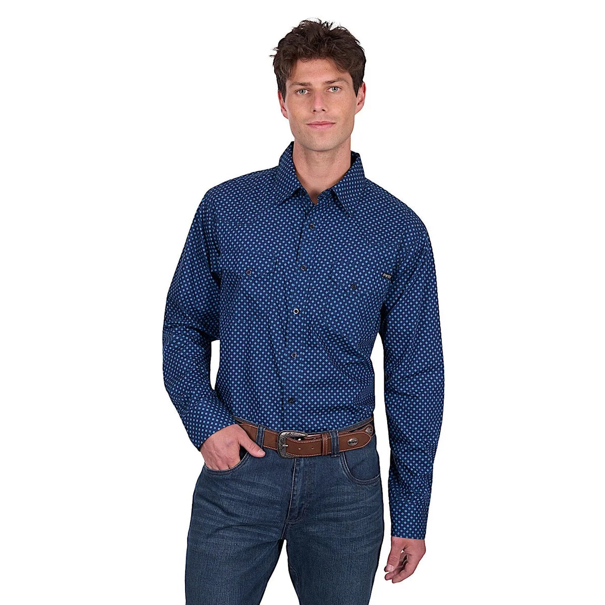 Pure Western Men's Brandon Shirt - Navy/Blue