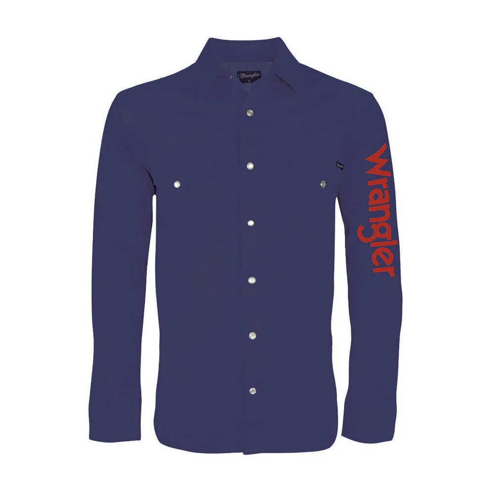 Wrangler Men's Logo Rodeo LS Drill Shirt